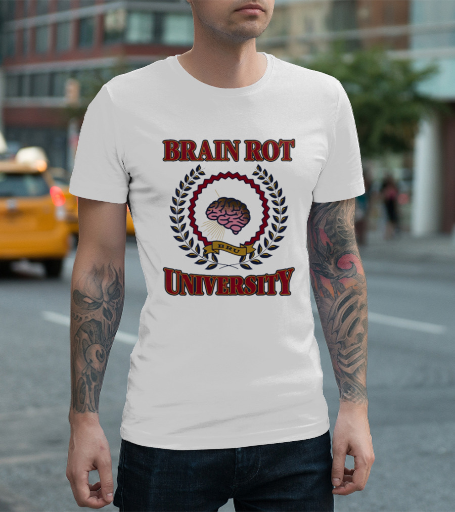 Brain Rot University BRU Emblem with Laurel and Brain T-Shirt