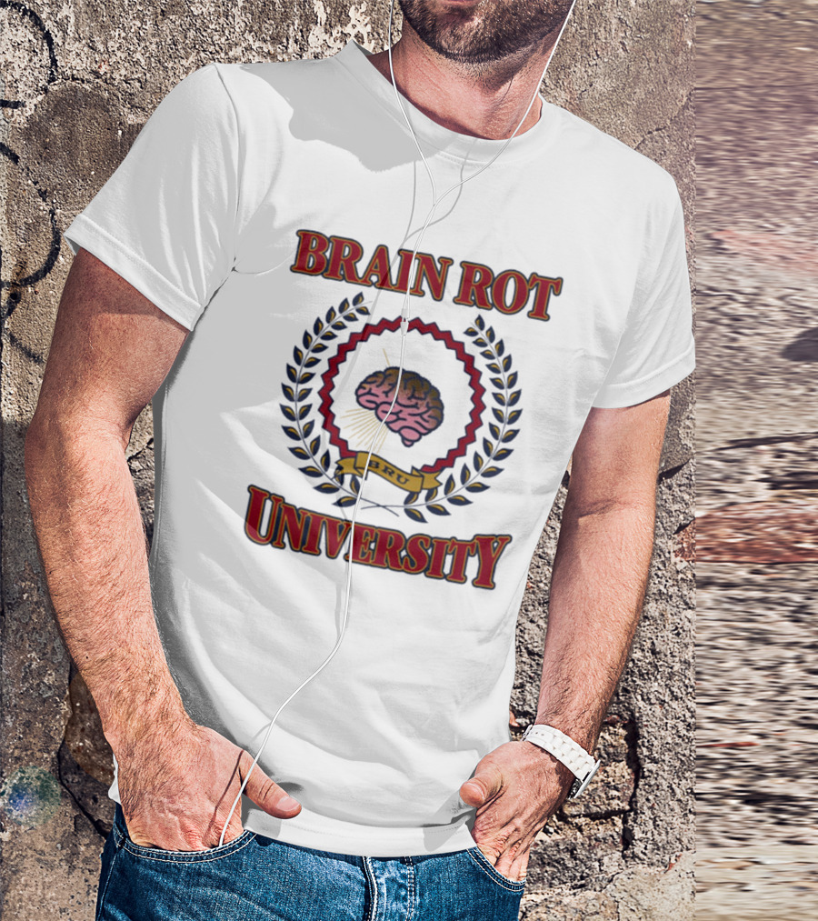 Brain Rot University BRU Emblem With Laurel And Brain T-Shirt