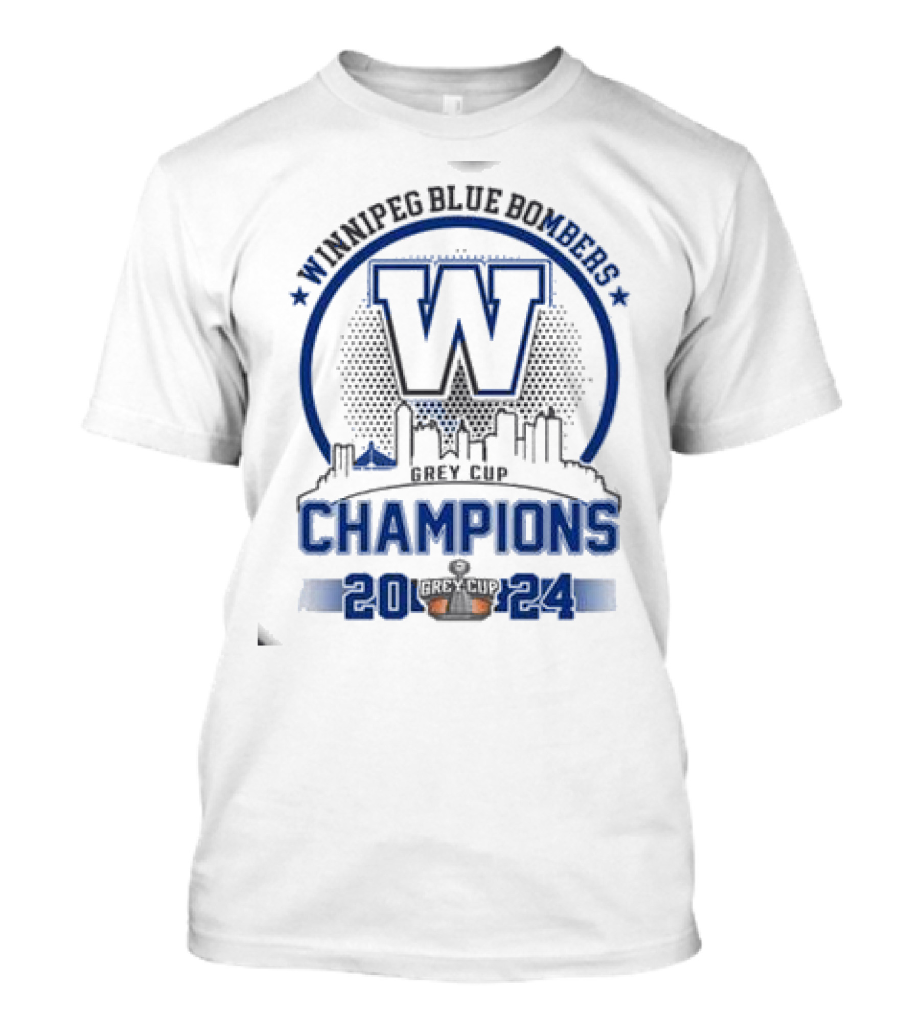 Winnipeg Blue Bombers Grey Cup Champions 2024 Skyline White T-Shirt