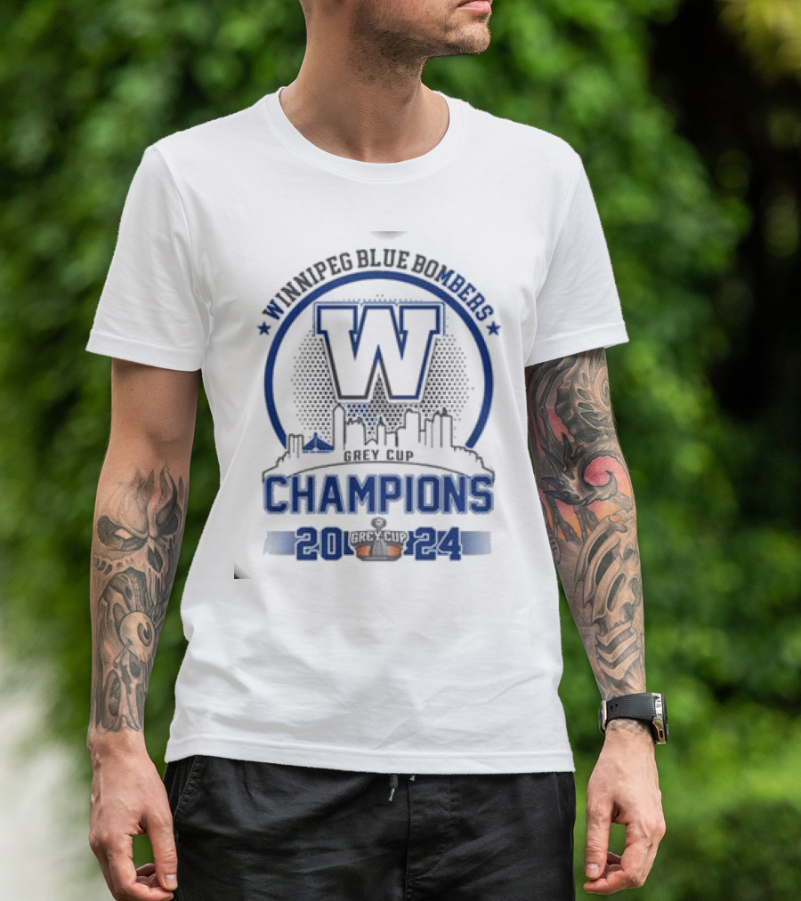 Winnipeg Blue Bombers Grey Cup Champions 2024 Skyline White T-Shirt