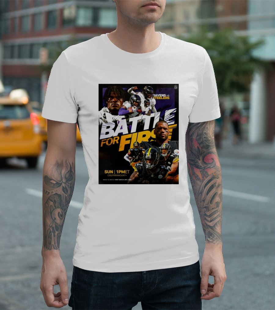 Ravens vs Steelers Battle for First Place AFC North Showdown Sun 1PM ET CBS Paramount Plus T-Shirt