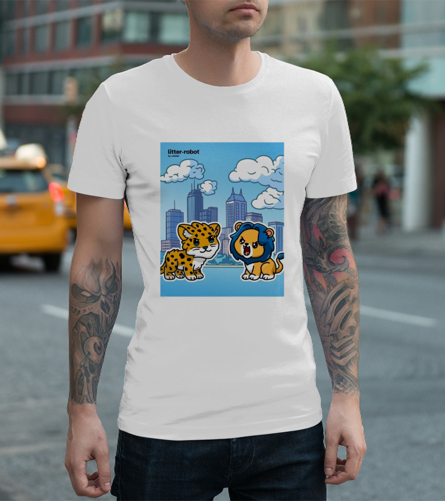 NFL Jacksonville Jaguars Vs. Detroit Lions Caturday Litter Robot Skyline Showdown T-Shirt