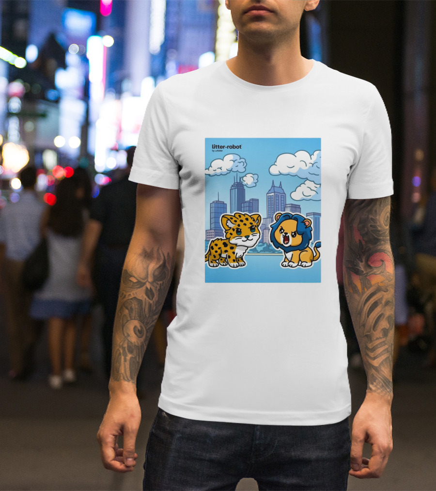NFL Jacksonville Jaguars Vs. Detroit Lions Caturday Litter Robot Skyline Showdown T-Shirt