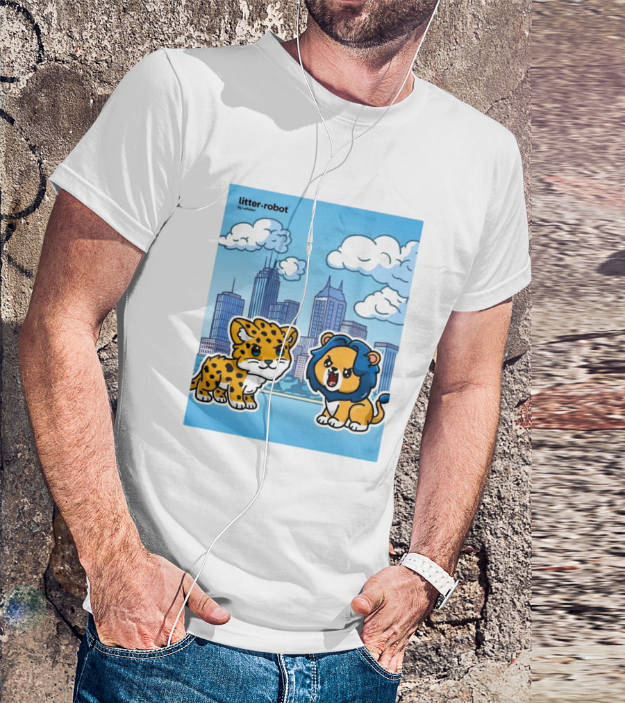 NFL Jacksonville Jaguars Vs. Detroit Lions Caturday Litter Robot Skyline Showdown T-Shirt