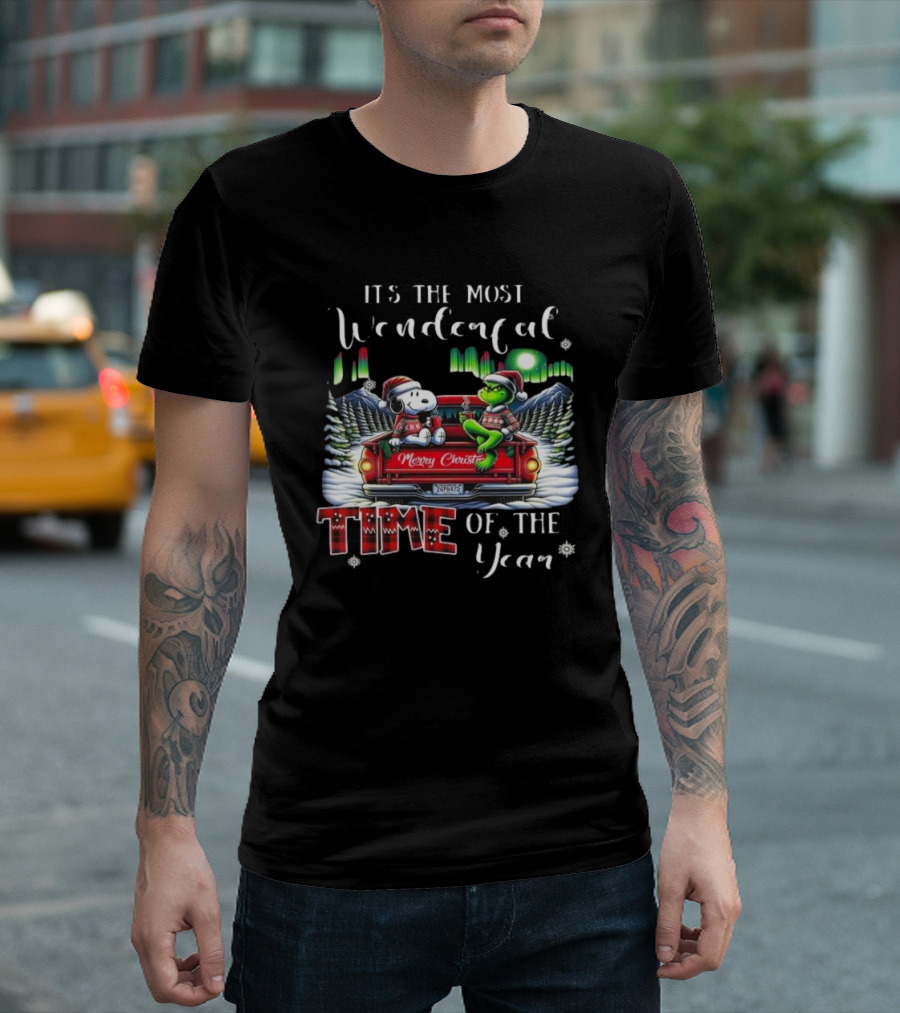 Snoopy Grinch Merry Christmas Time of the Year Truck Scene T-Shirt