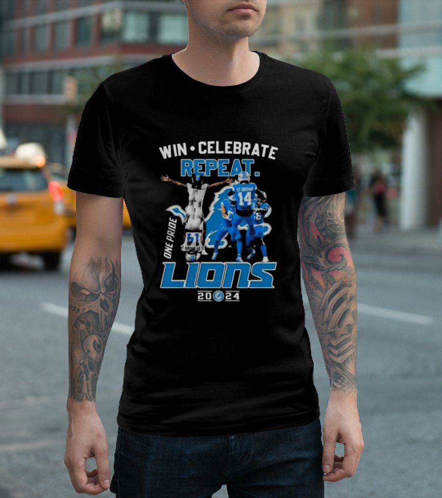 Win Celebrate Repeat One Pride Lions 2024 St Brown Detroit Lions T-Shirt