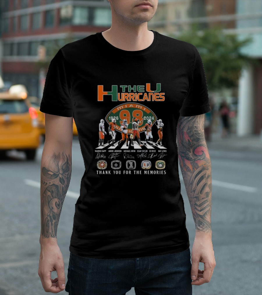 The Miami Hurricanes 98th Anniversary 1926-2024 Thank You For The Memories Warren Sapp Andre Johnson Michael Irvin Sean Taylor Ed Reed Ray Lewis Walki