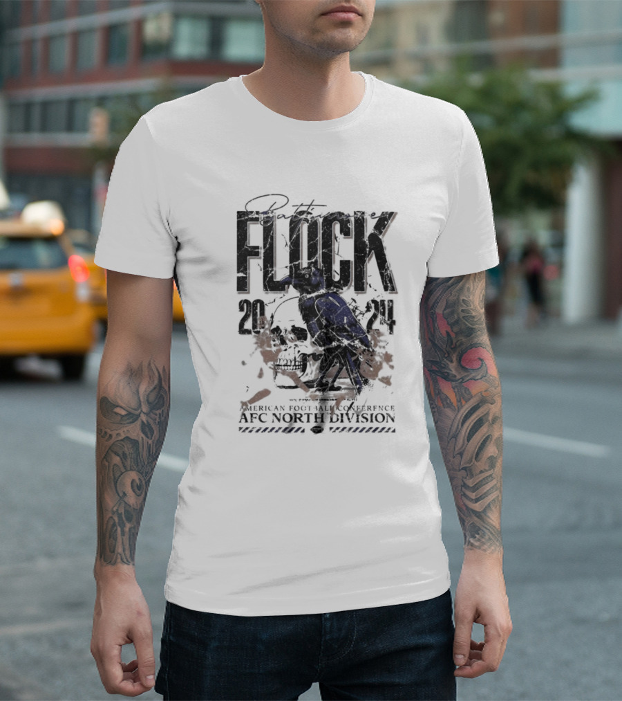 Baltimore Ravens Flock 2024 Skull American Football Conference AFC North Division Vintage T-Shirt