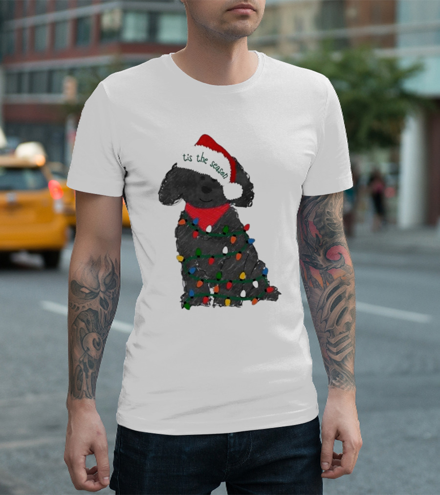 'Tis the Season Labradoodle Wrapped in Christmas Lights and Santa Hat T-Shirt