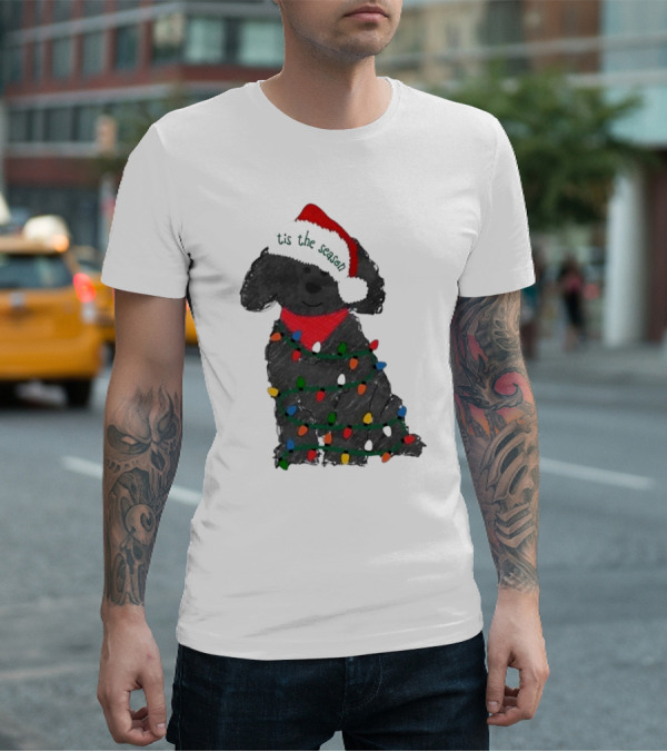 'Tis The Season Labradoodle Wrapped In Christmas Lights And Santa Hat T-Shirt