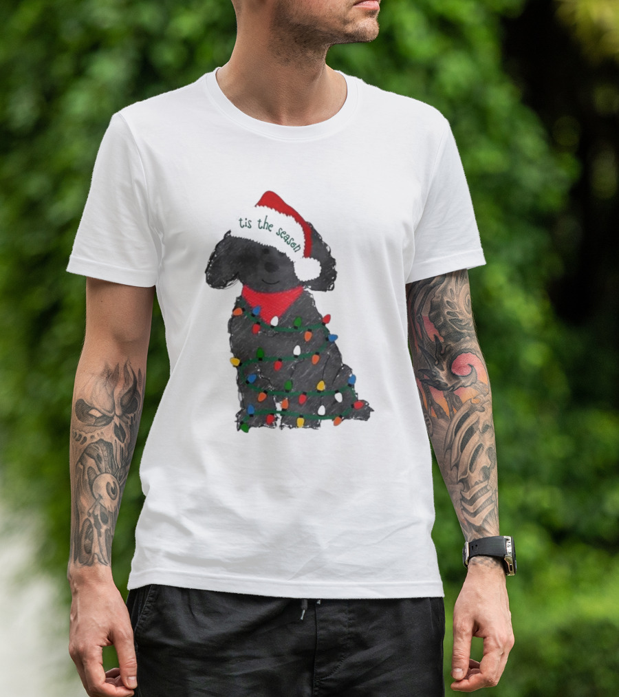 'Tis The Season Labradoodle Wrapped In Christmas Lights And Santa Hat T-Shirt