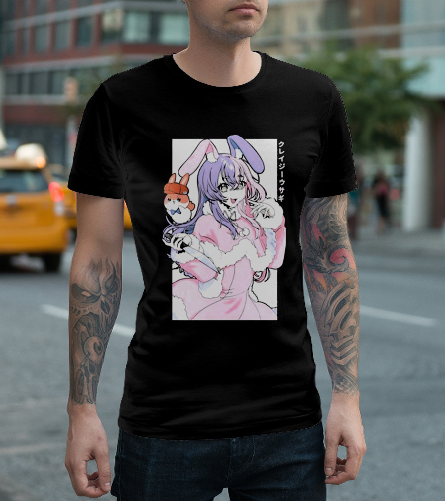 Gamersupps Punkalopi Crazy Usagi Japanese Text Anime Bunny Girl Holding Knife T-Shirt