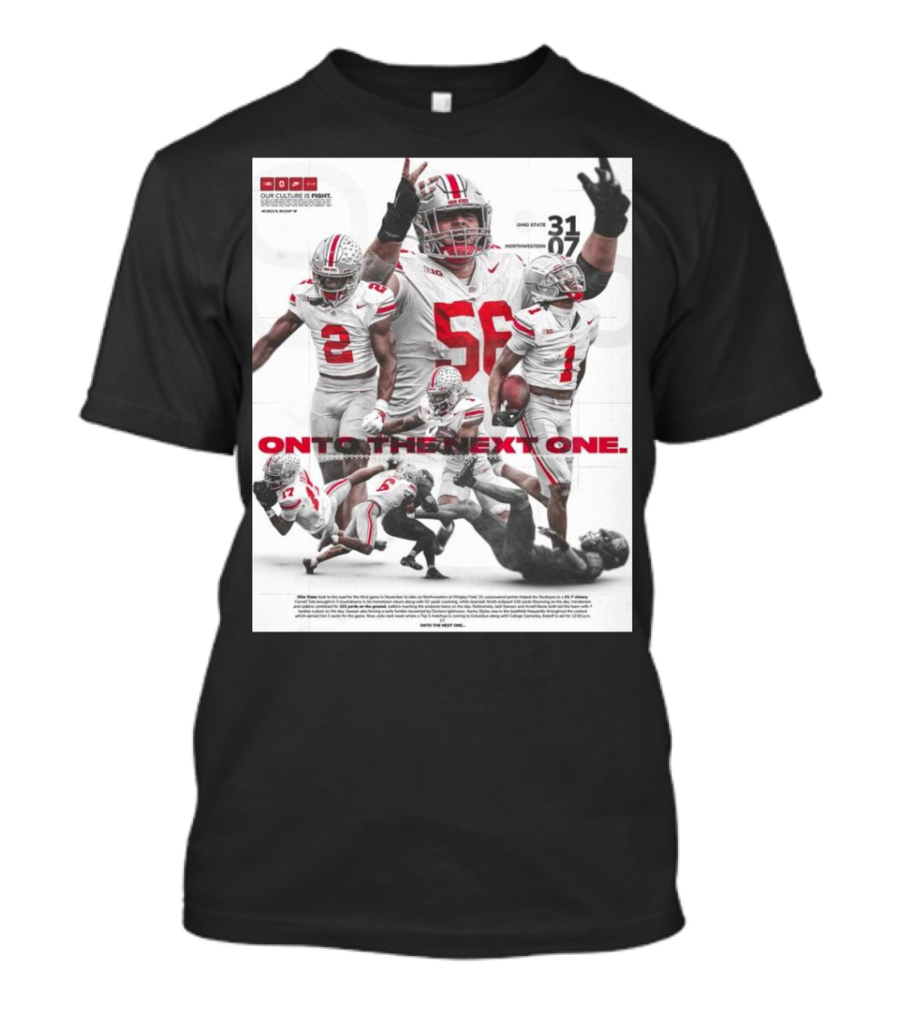 Ohio State Vs Northwestern Football Victory 31–7 Onto The Next One Our Culture Is Fight T-Shirt