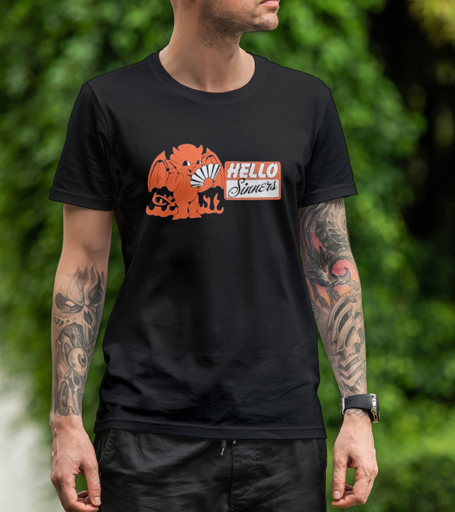 Annamarie Forcino Hello Sinners 2024 Orange Devil With Fan And Flames T-Shirt