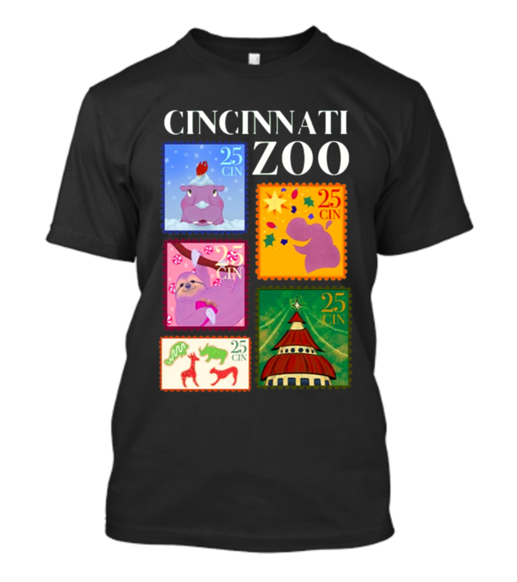 Cincinnati Zoo Christmas Stamps 2024 Festive Animal T-Shirt