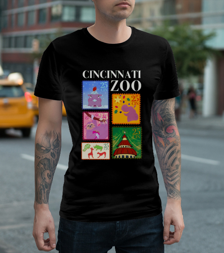 Cincinnati Zoo Christmas Stamps 2024 Festive Animal T-Shirt