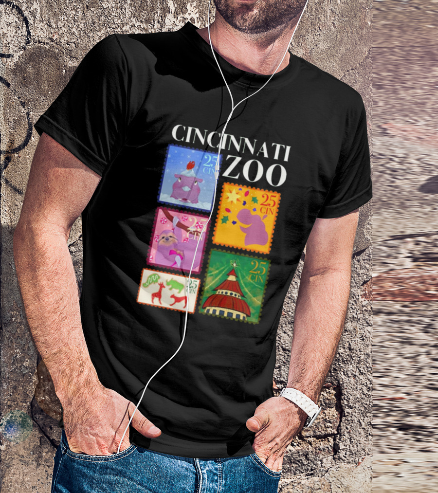 Cincinnati Zoo Christmas Stamps 2024 Festive Animal T-Shirt