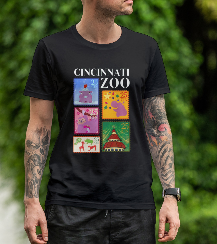 Cincinnati Zoo Christmas Stamps 2024 Festive Animal T-Shirt