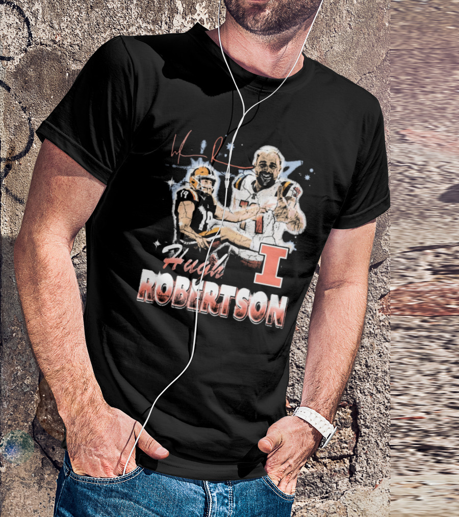 Hugh Robertson Illinois Fighting Illini 90s Retro Signature Football T-Shirt