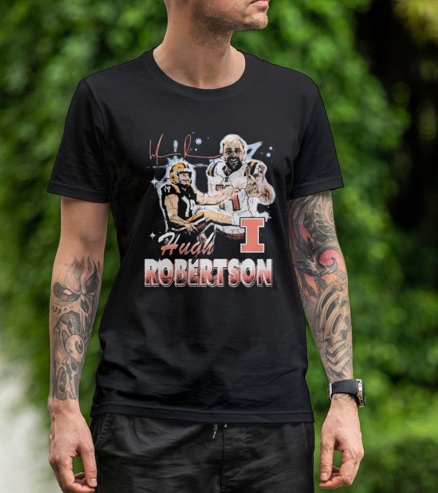 Hugh Robertson Illinois Fighting Illini 90s Retro Signature Football T-Shirt