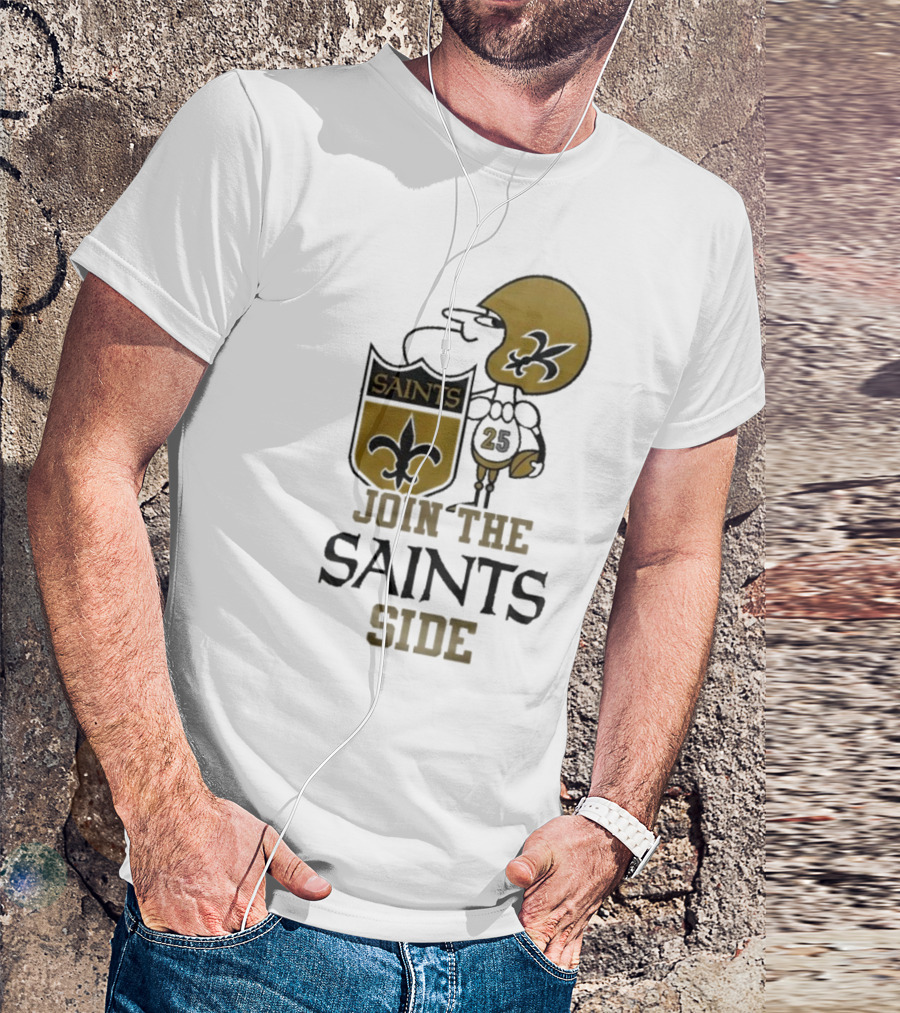 New Orleans Saints Join The Saints Side 2024 Saints Side Iconic Helmet Player Fleur-de-Lis T-Shirt