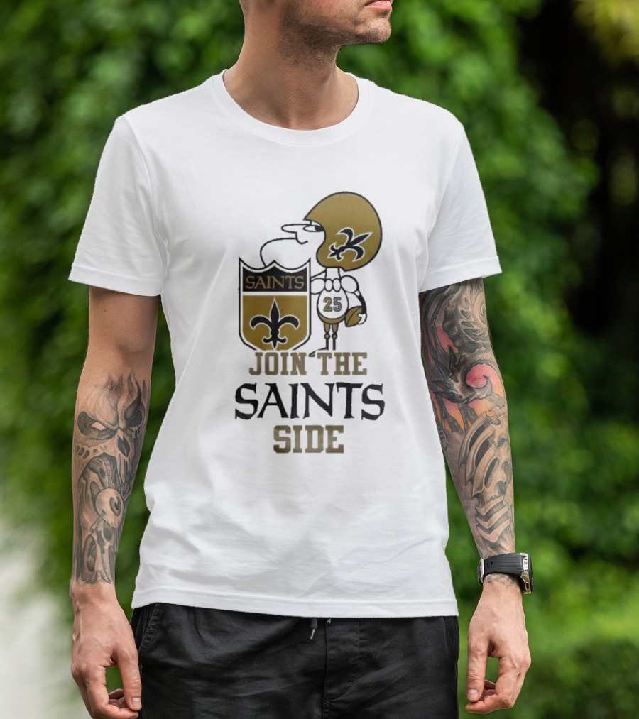 New Orleans Saints Join The Saints Side 2024 Saints Side Iconic Helmet Player Fleur-de-Lis T-Shirt