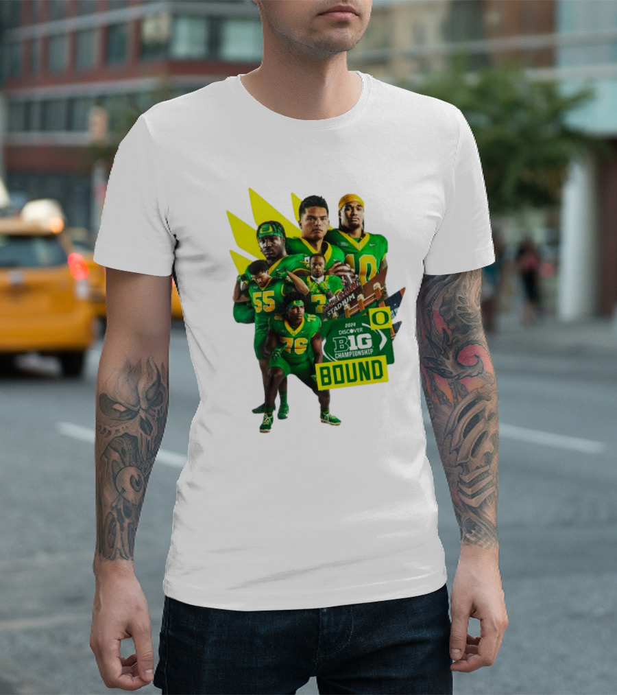 Oregon Ducks 2024 Discover Big Championship Bound StadiumSat Indianapolis T-Shirt