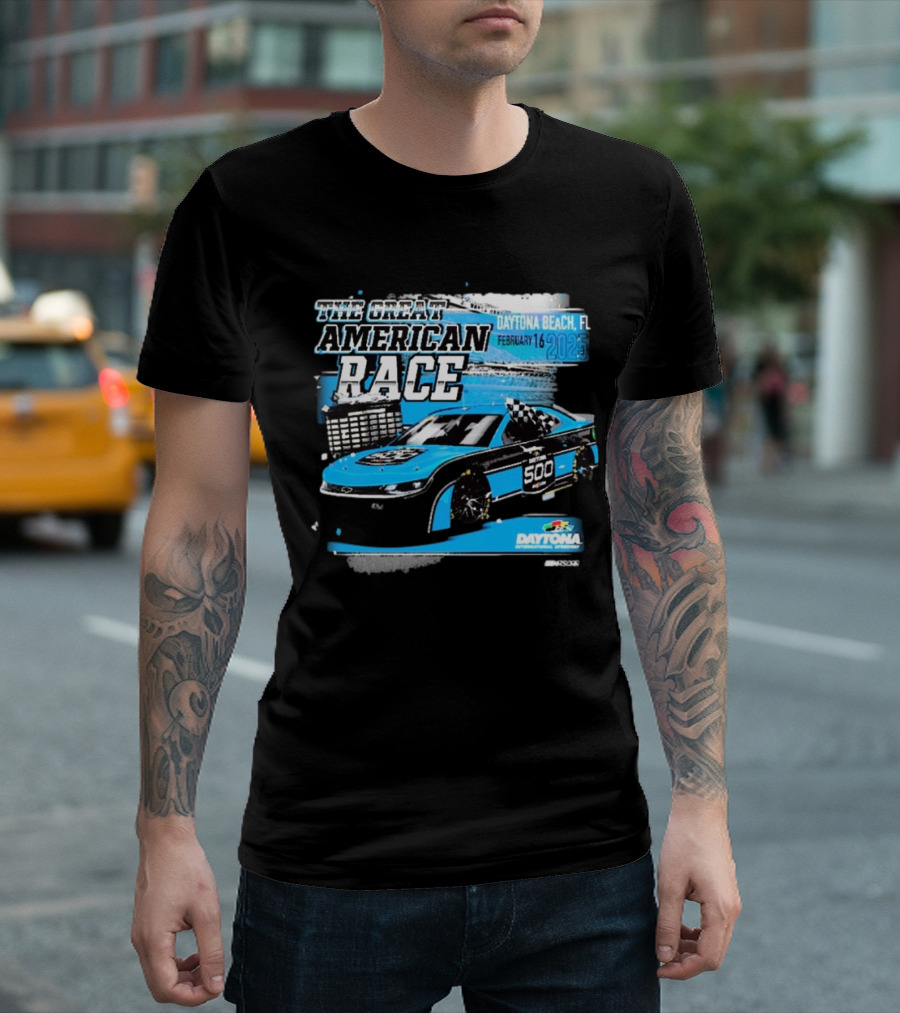The Great American Race Daytona Beach February 16 2025 Daytona 500 Checkered Flag Sports Car T-Shirt