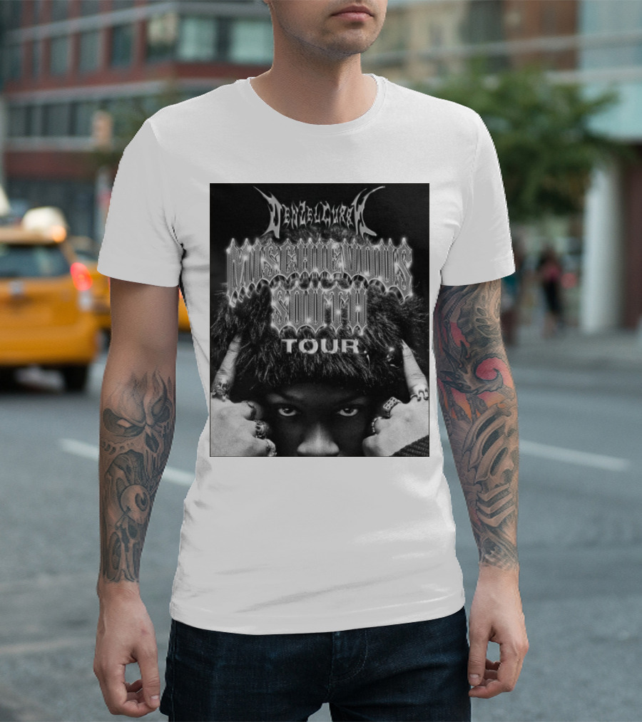 Mischievous South Tour 2025 North America Tour Half-Covered Hands Silver Rings Black And White Rugged T-Shirt