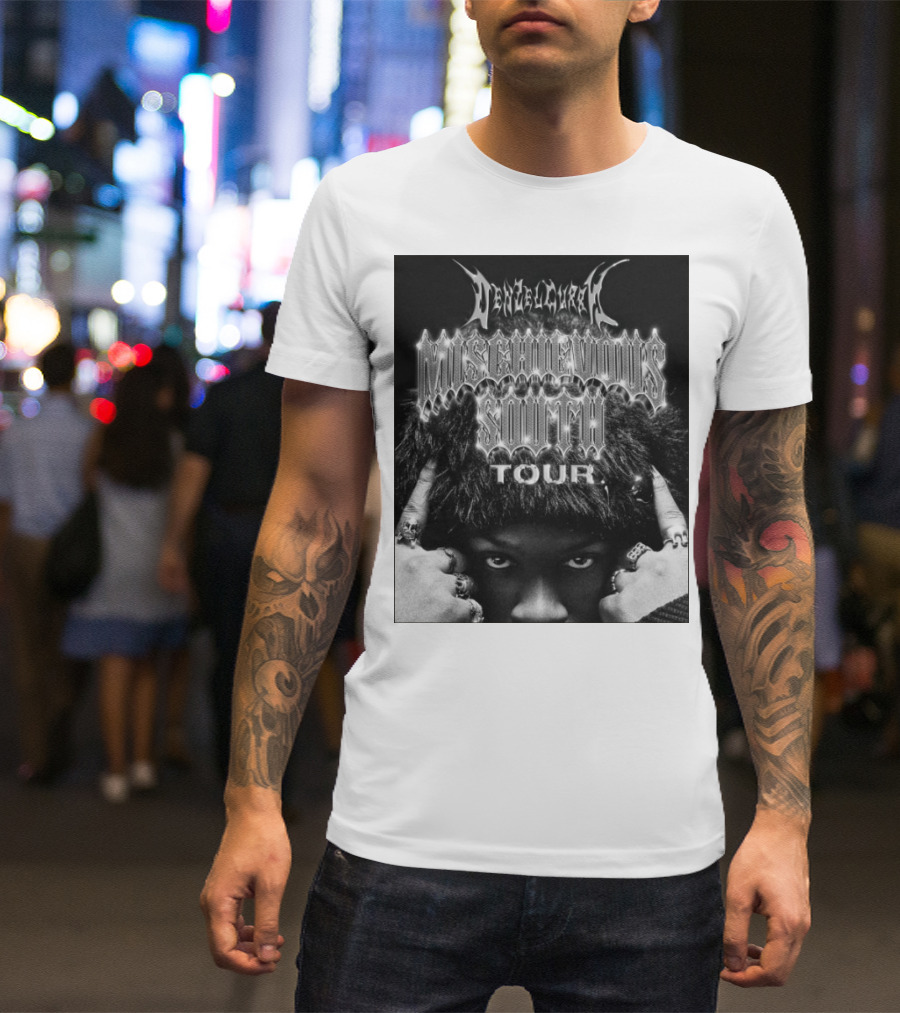 Mischievous South Tour 2025 North America Tour Half-Covered Hands Silver Rings Black And White Rugged T-Shirt