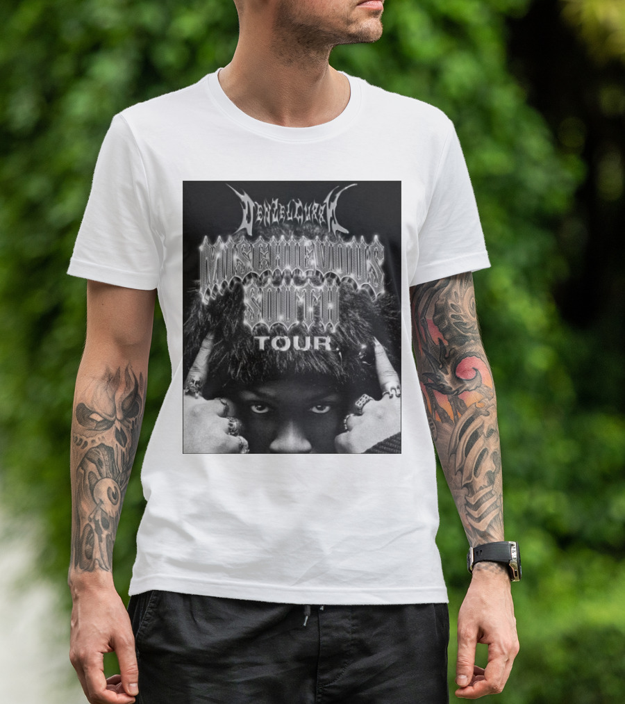 Mischievous South Tour 2025 North America Tour Half-Covered Hands Silver Rings Black And White Rugged T-Shirt