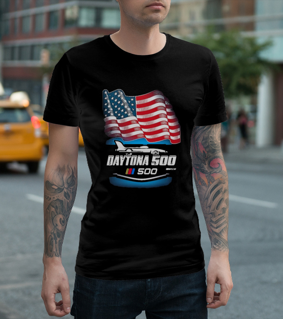 Daytona 500 American Flag Racing Daytona International Speedway 2025 Checkered Flag Sports T-Shirt