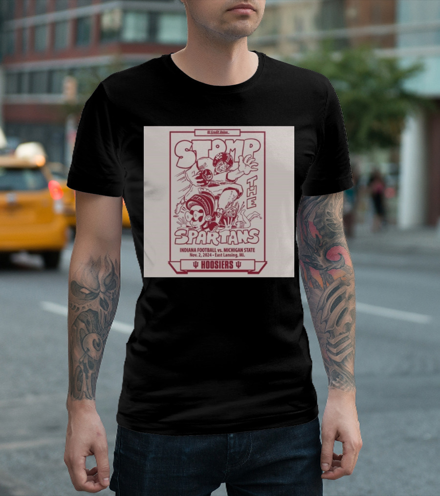 IU Credit Union Stomp the Spartans Indiana Football vs. Michigan State Nov 2, 2024 East Lansing, Mi Hoosiers T-Shirt