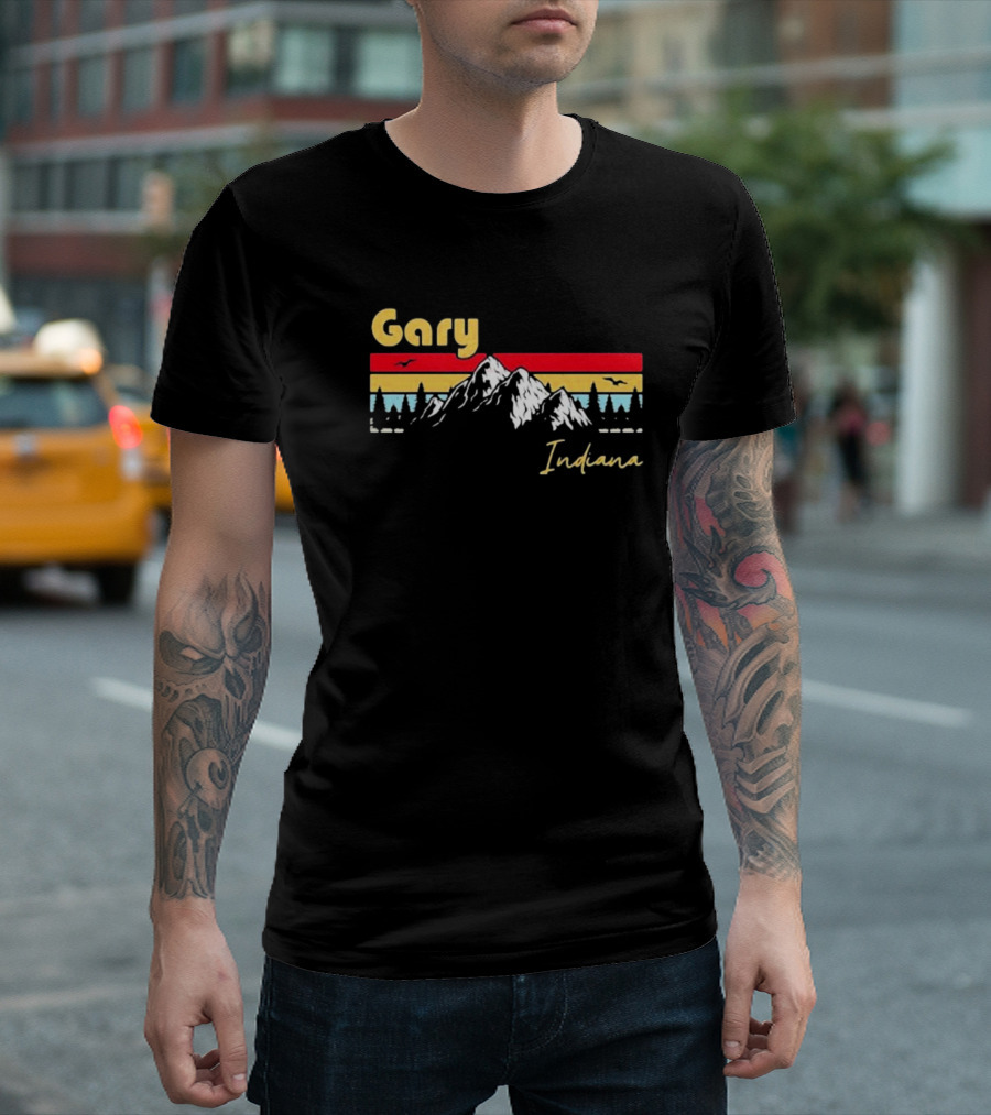 Joseph Spooky Pete Gary Indiana Retro Hometown Roots Mountain Sunset T-Shirt