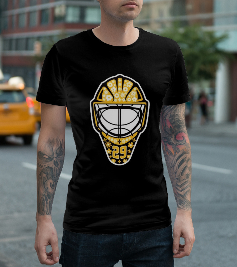 Pens Gear Marc-André Fleury Number 29 Flower Mask Pittsburgh Penguins Hockey T-Shirt