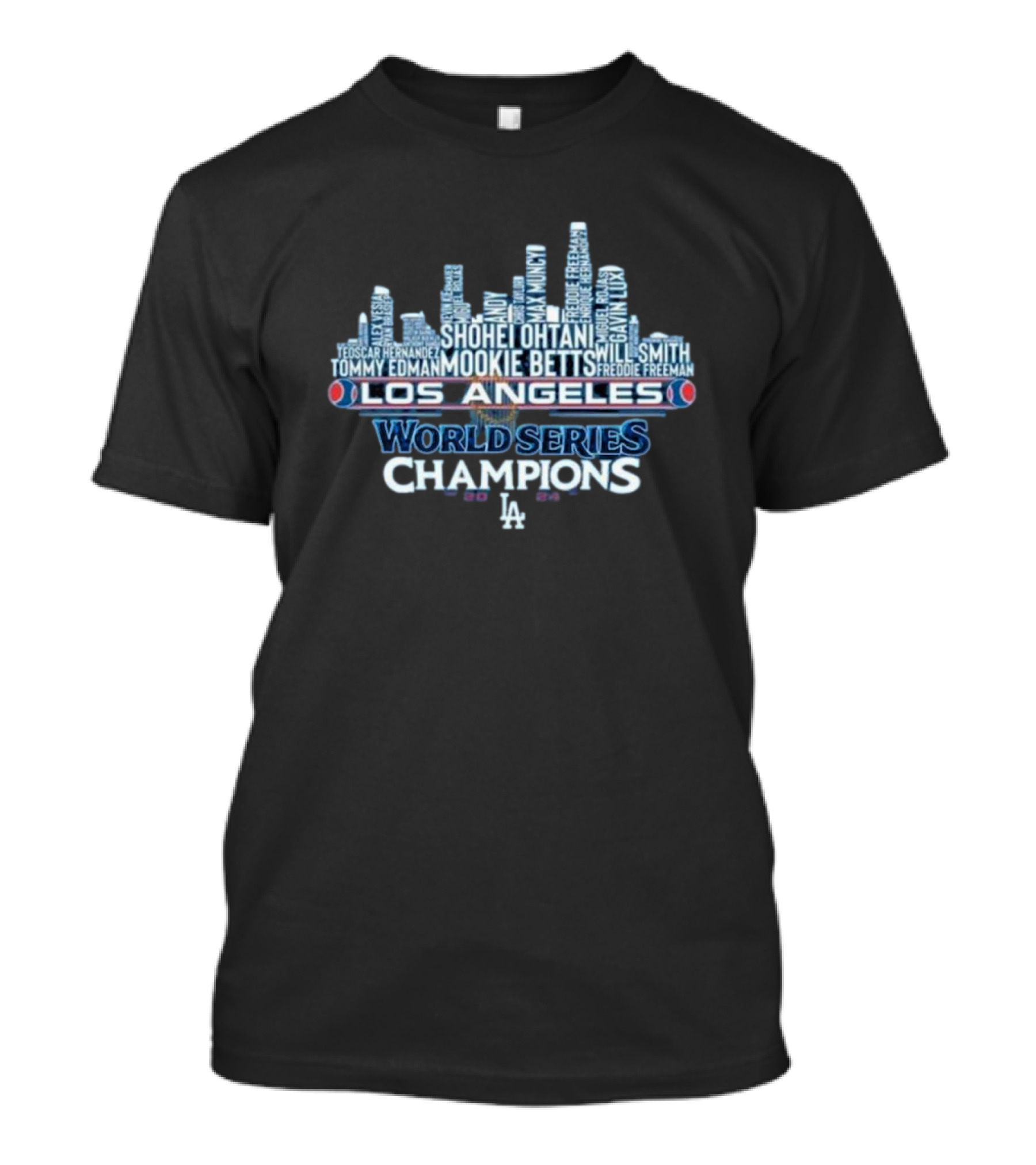 Los Angeles Dodgers World Series Champions 2024 LA City Skyline Shohei Ohtani Mookie Betts Freddie Freeman T-Shirt