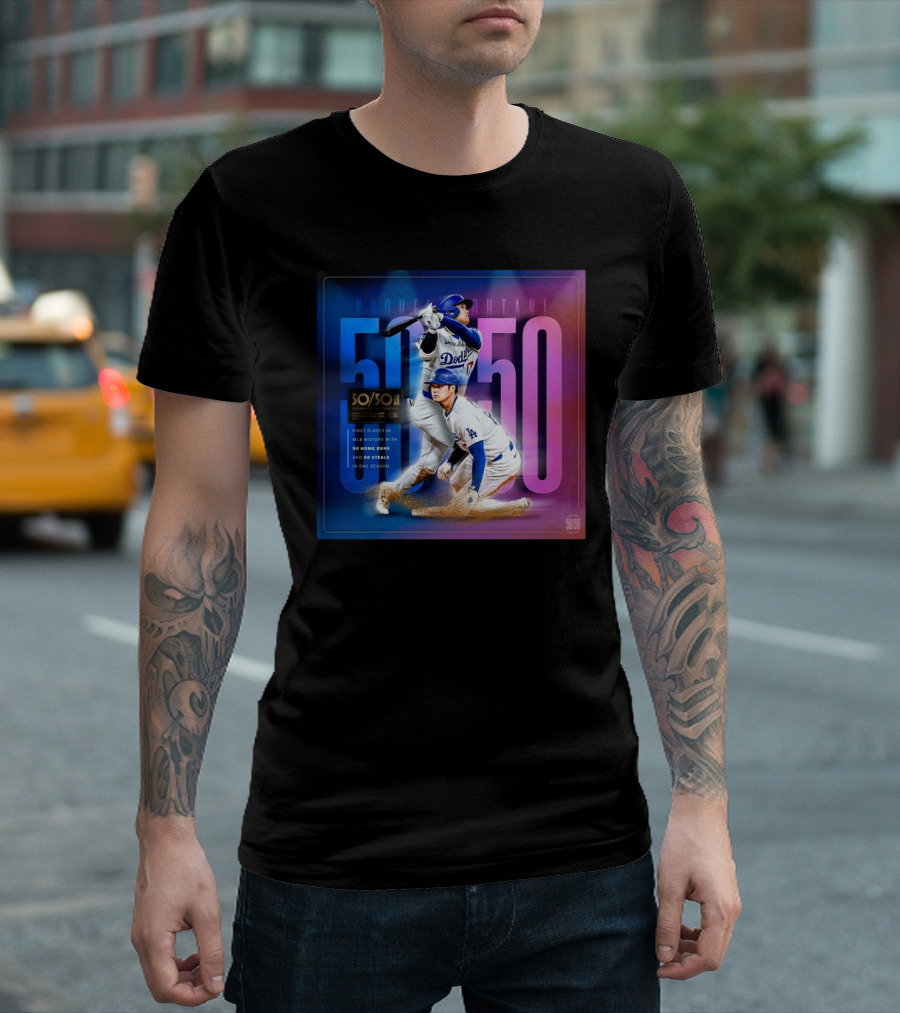 Shohei Ohtani Dodgers MLB 50 Home Runs 50 Stolen Bases Season Milestone T-Shirt