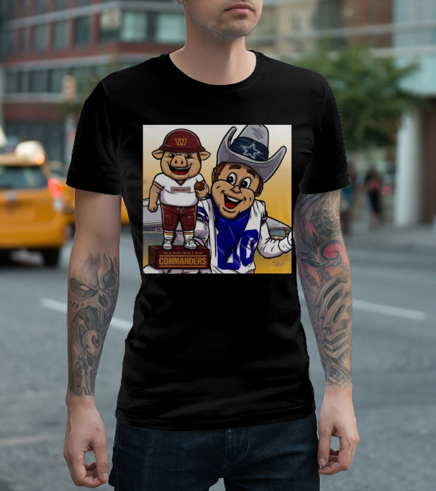 Washington Commanders Mascot Versus Dallas Cowboys Mascot Showdown at AT&T Stadium T-Shirt
