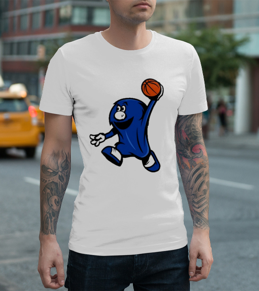 Brian Hicks Xavier Musketeers Basketball Blue Blob NCAA Mascot Dunking T-Shirt