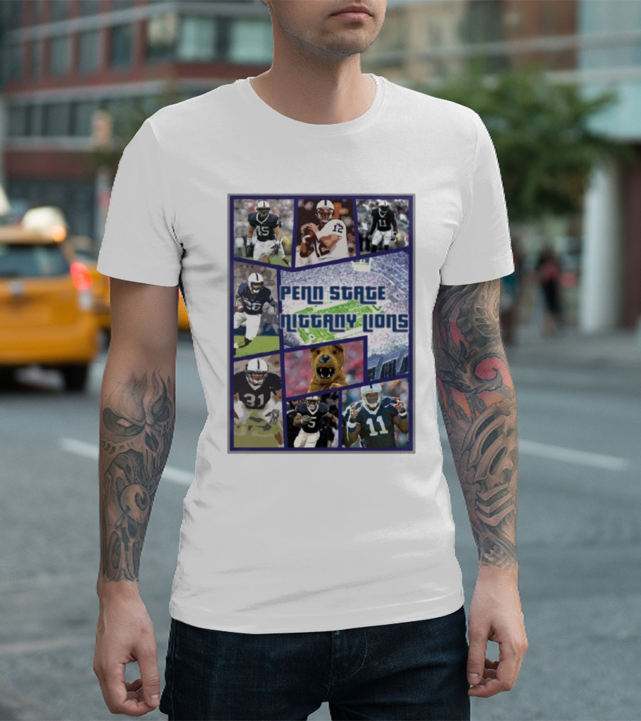 Penn State Nittany Lions Football Grand Theft Auto Themed Collage with Players and Mascot T-Shirt