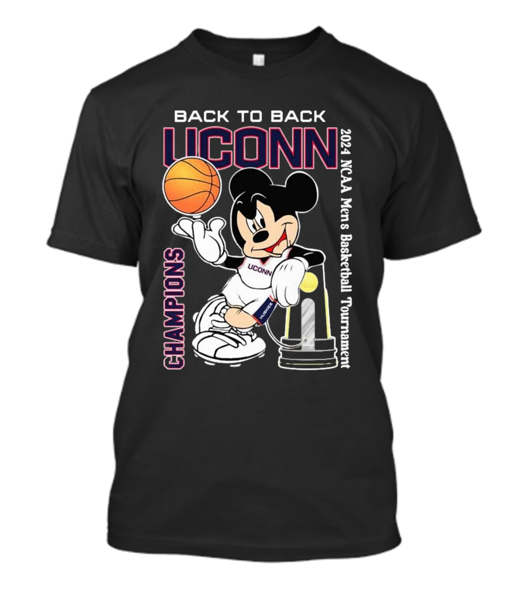 Back To Back UConn 2024 NCAA Men's Basketball Tournament Champions Mickey Mouse T-Shirt