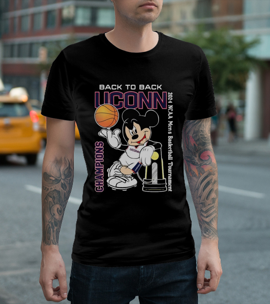 Back To Back UConn 2024 NCAA Men's Basketball Tournament Champions Mickey Mouse T-Shirt