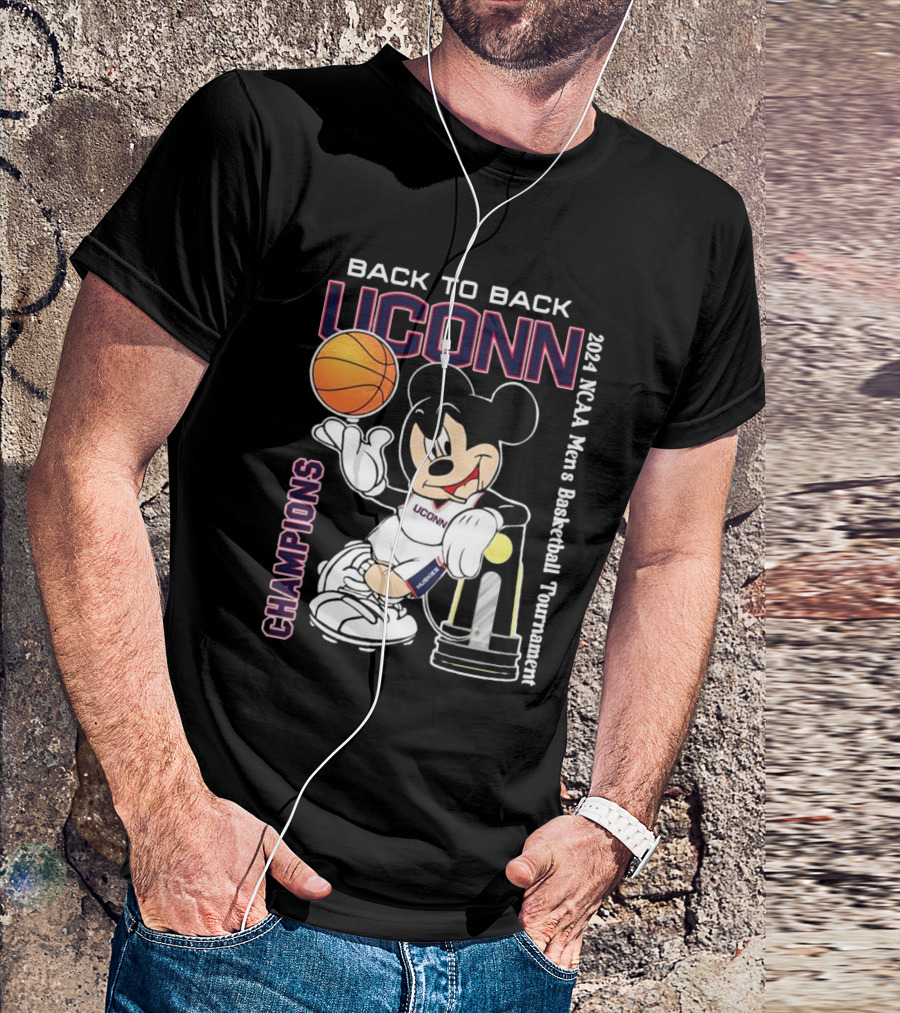 Back To Back UConn 2024 NCAA Men's Basketball Tournament Champions Mickey Mouse T-Shirt