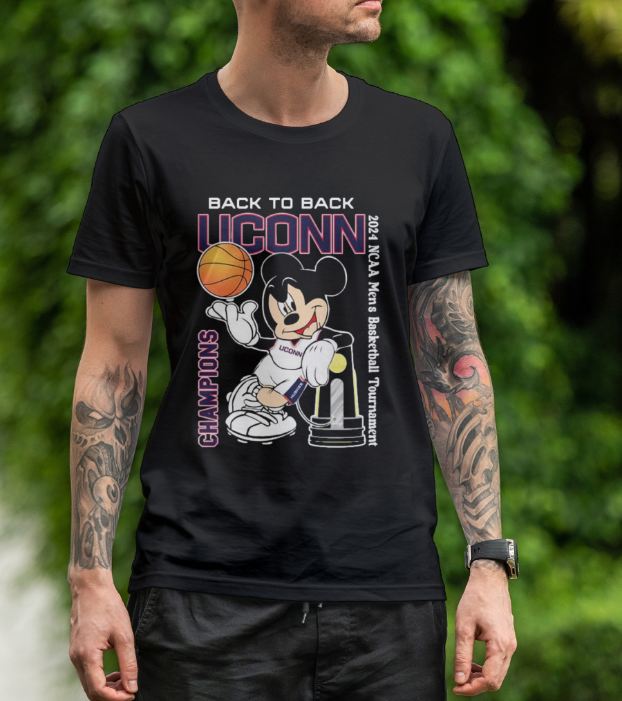 Back To Back UConn 2024 NCAA Men's Basketball Tournament Champions Mickey Mouse T-Shirt