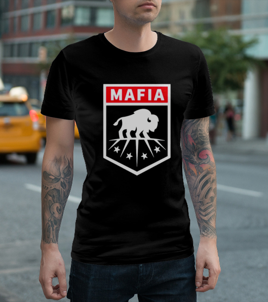 Buffalo Bills Mafia Shield Red White Buffalo Stars T-Shirt