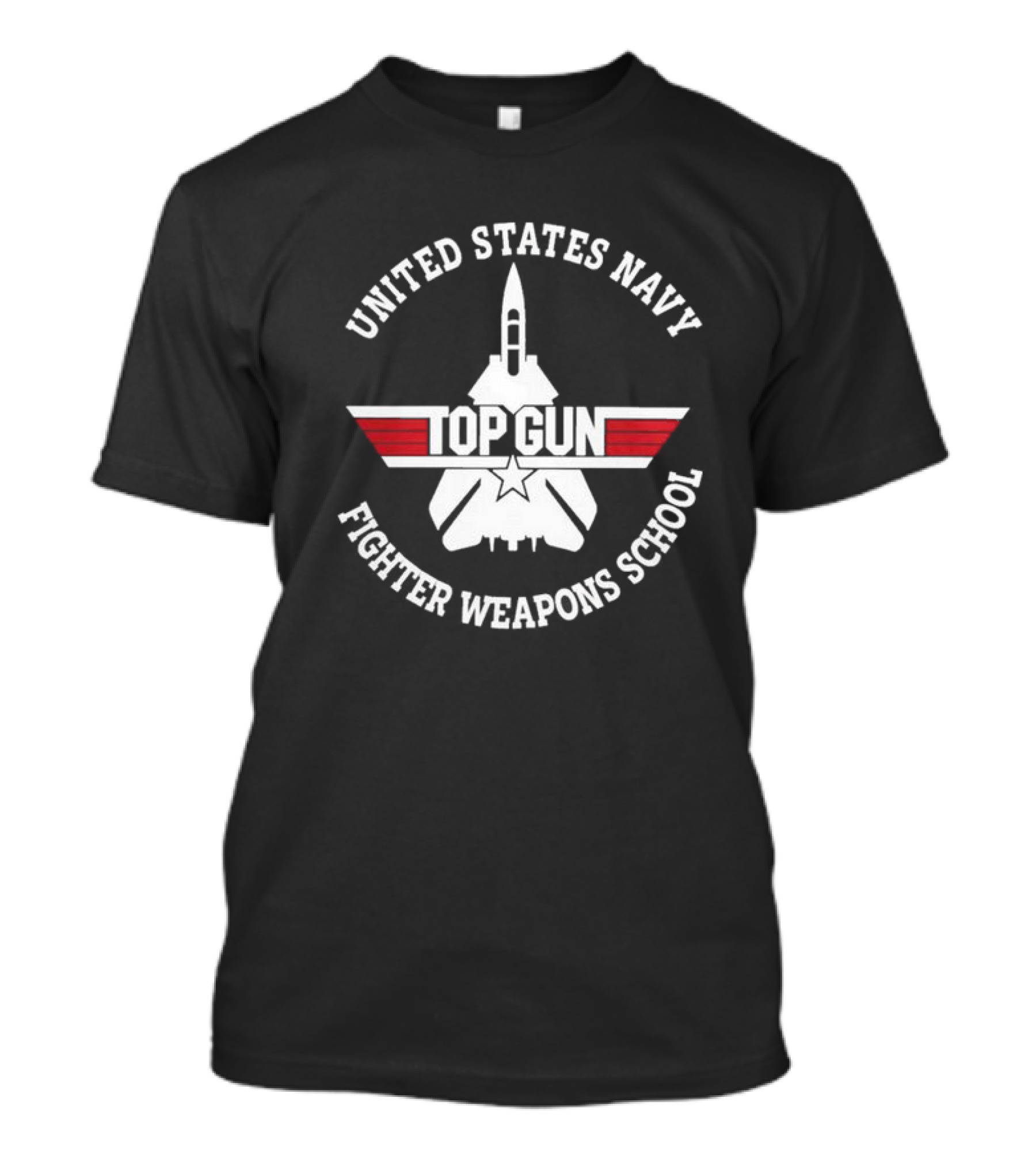 United States Navy Top Gun Fighter Weapons School Emblem With Jet Silhouette And Red Stripes T-Shirt