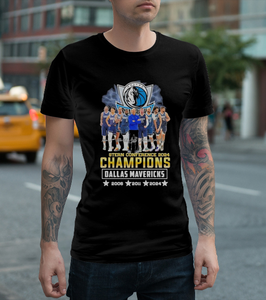 Dallas Mavericks Stern Conference 2024 Champions Signatures 2006 2011 T-Shirt