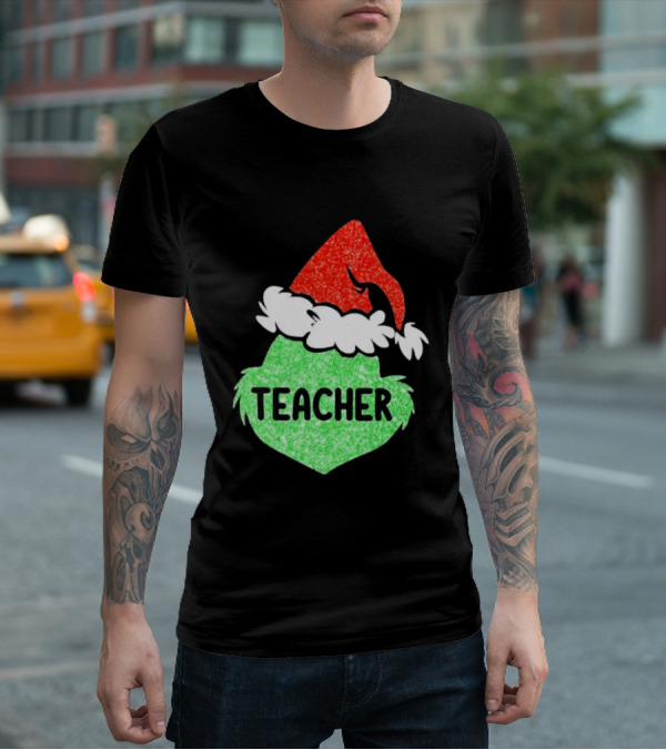 Santa Grinch Hat Teacher Christmas Holiday T-Shirt