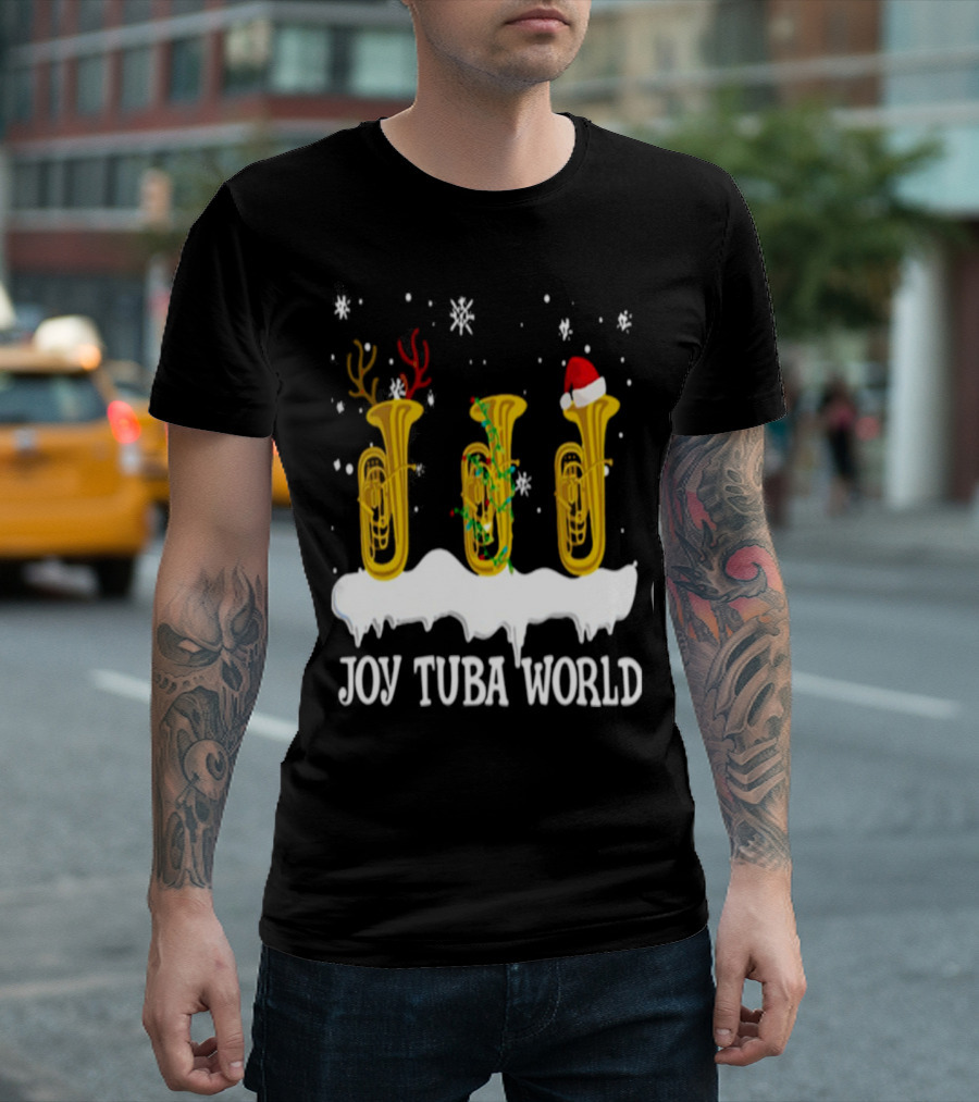 Joy Tuba World Christmas Snow Tubas Santa Hat Reindeer T-Shirt
