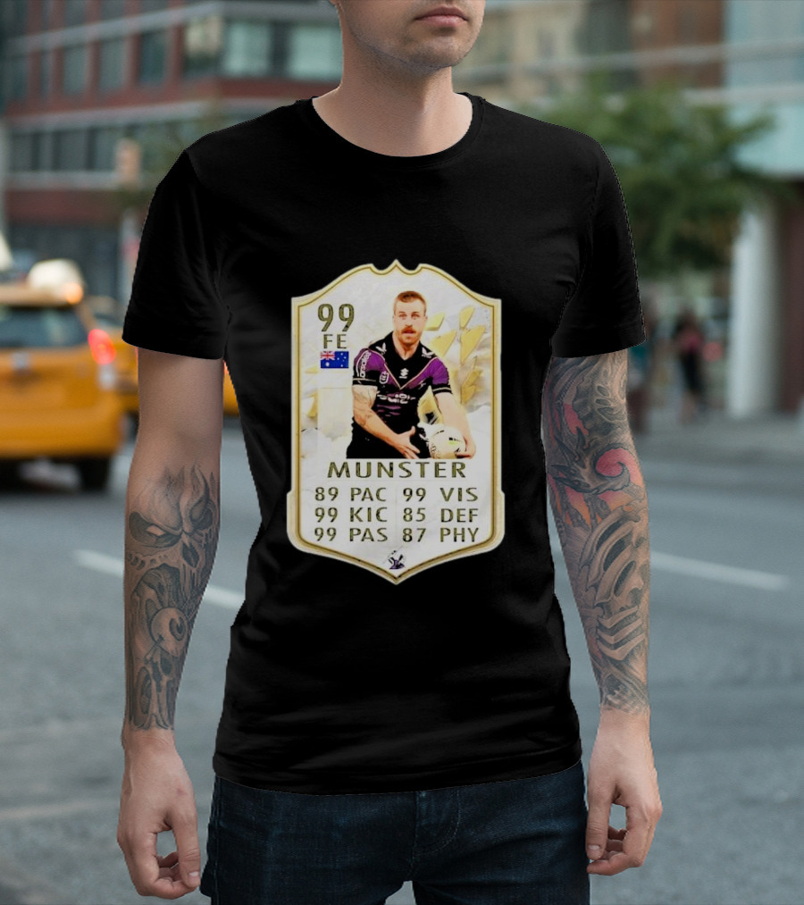 Melbourne Storm Cameron Munster Sports Card PAC VIS KIC DEF PAS PHY T-Shirt